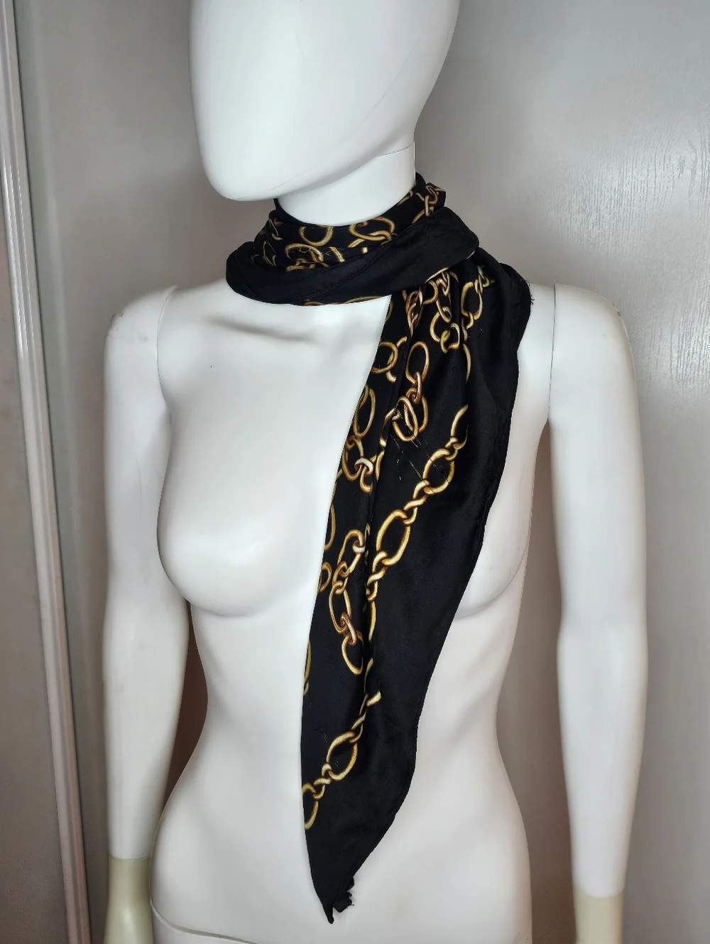 Black & Gold Chain Print Head Scarf - Women Accessories